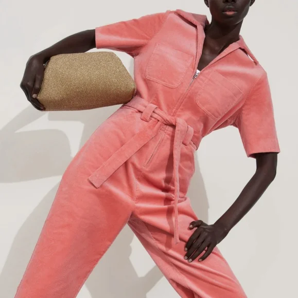 Los Angeles Atelier & Other Stories Coral Corduroy Jumpsuit Size 8 - Picture 14 of 15